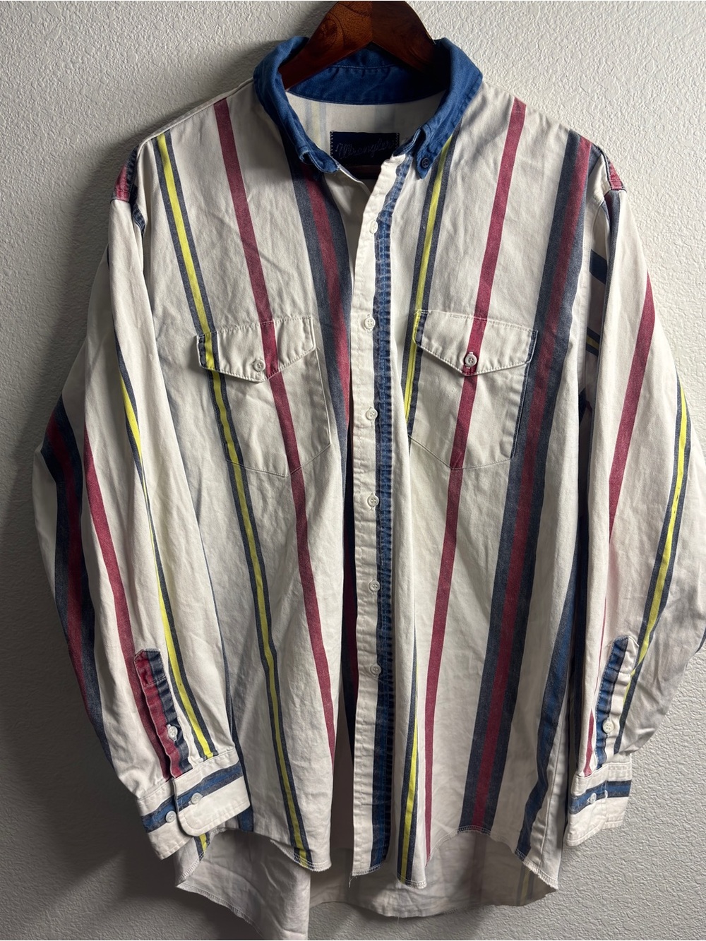 Vintage Wrangler Brush-popper Denim Collar Multi Color Striped L/XL